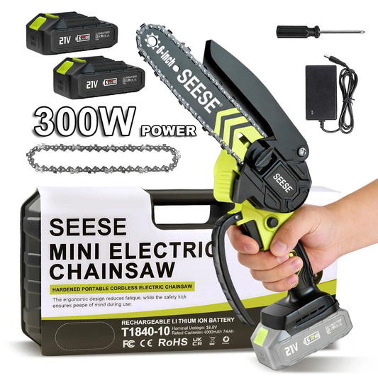 SEESE 6-Inch Brushless Mini Chainsaw with Automatic Oiling System, Portable Cordless Electric Chain Saw for Wood Cutting, Pruning, Gardening & Camping, 2000Mah Battery Included, Suitable for Seniors & Women