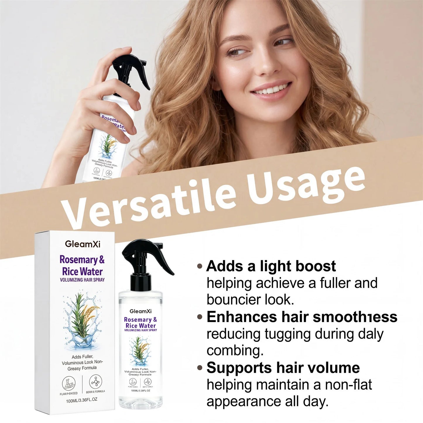 Rosemary & Rice Water Hair Spray Made with 100% Natural Extracts Lightweight Non-Greasy Formula for Softer Smoother-Looking Hair