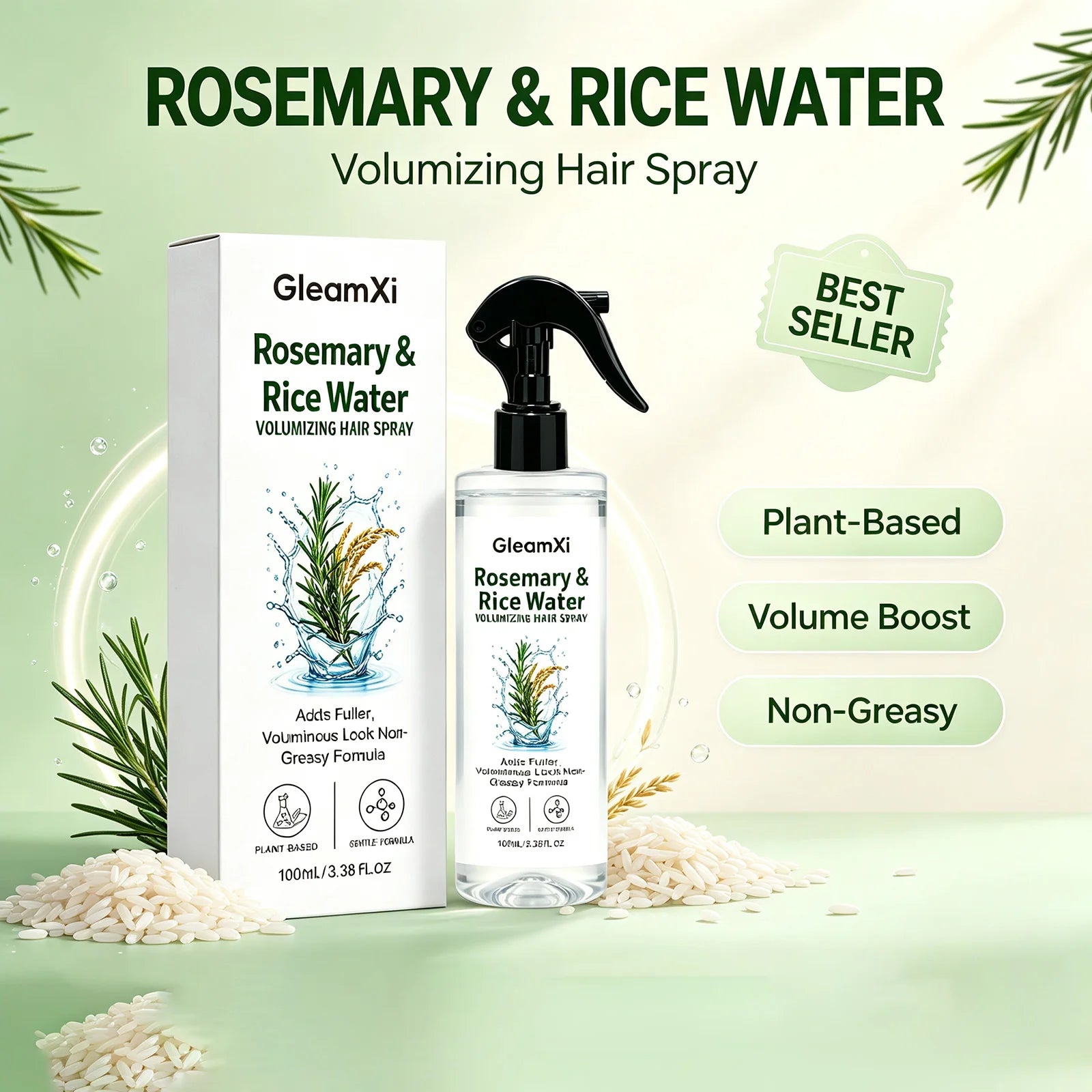 Rosemary & Rice Water Hair Spray Made with 100% Natural Extracts Lightweight Non-Greasy Formula for Softer Smoother-Looking Hair